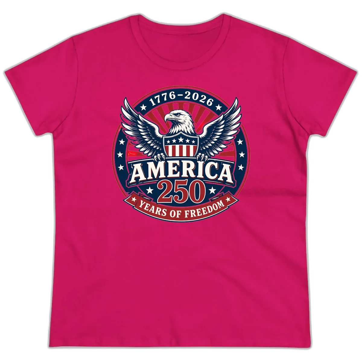 America 250 Years Of Freedom Celebration Ladies Tee in Heliconia
